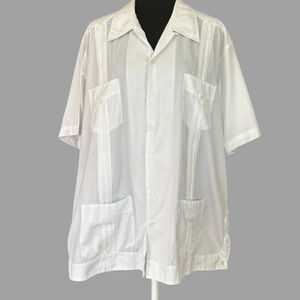 Vintage 70s White Guayaberas Mexican Wedding Shirt Size 46